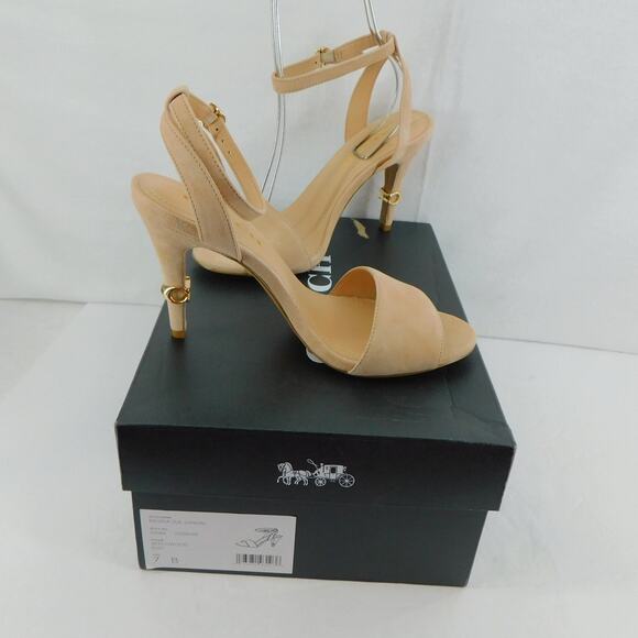 Coach Shoes - Coach Women's Regina Ankle Strap Sandals Beechwood Suede Heels Size 7 New